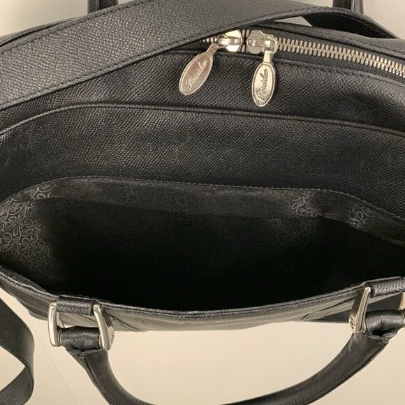 Pineider Black Leather City Chic 2-Handle Large Satchel Bag Briefcase *flaw* - Picture 4 of 16